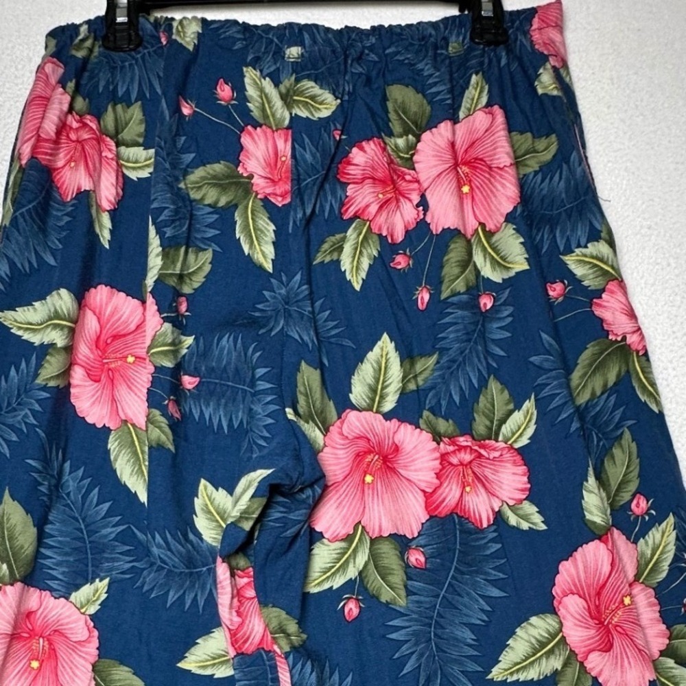 Caribbean Joe Blue Hibiscus Floral Wide Leg Crop Pants XL Rayon - Picture 6 of 6